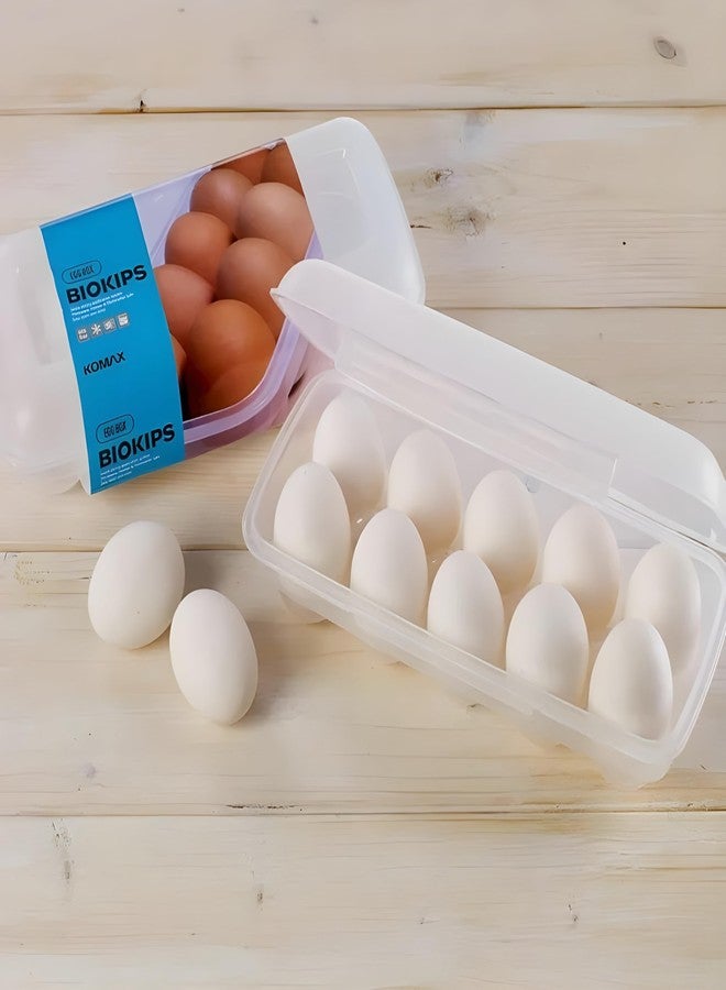 كوماكس صندوق تخزين البيض KOMAX Biokips لـ 10 بيضات - حاوية بيض بلاستيكية خالية من مادة BPA - آمنة للاستخدام في الفريزر والميكروويف وغسالة الصحون - حامل بيض مغطى للثلاجة - Image 2